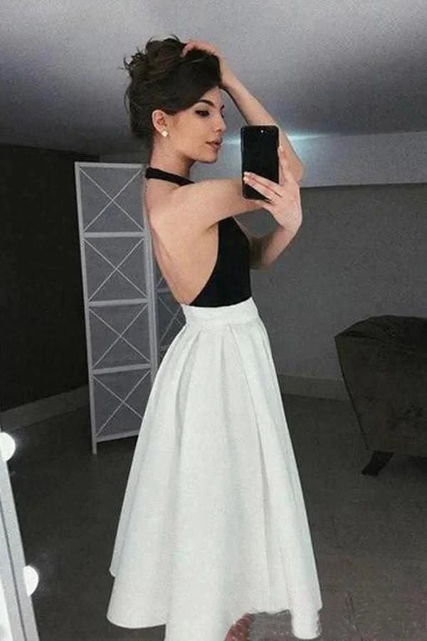 High Halter Neck Homecoming Dresses Pleated Skirt Graduation Dress PD343 by pgmdress