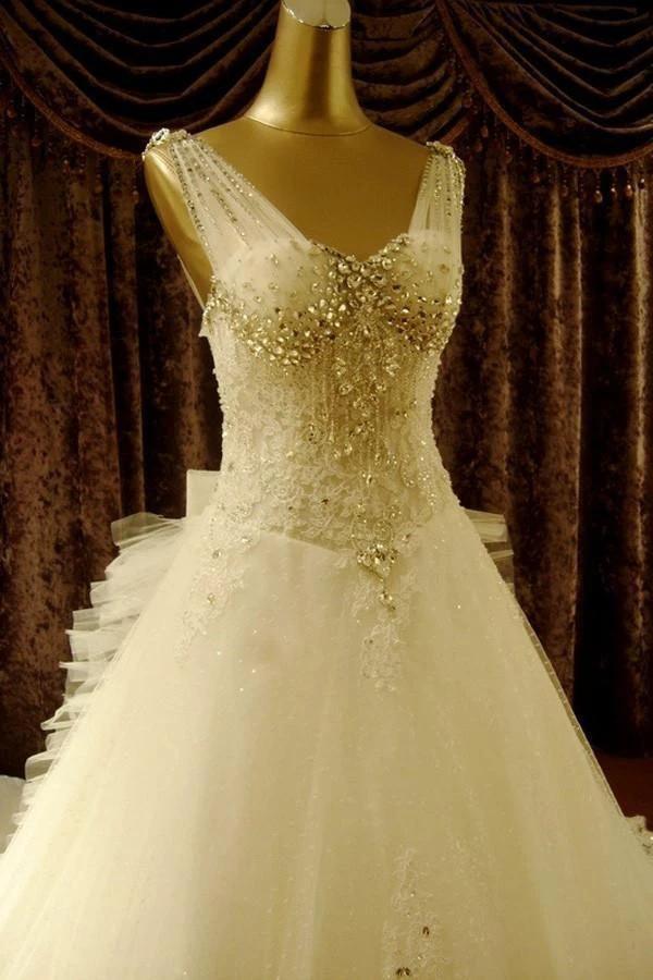 High Quality Floor-length V-neck Beading Chapel Train Wedding Dresses WD068 by pgmdress