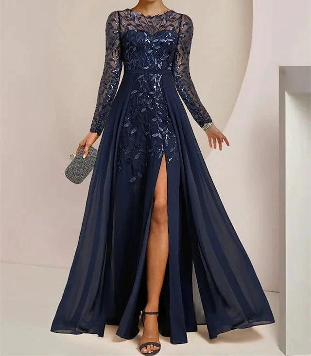 A-Line/Princess Scoop Floor-Length Mother of the Bride Dresses with Split Side Ruffles Sequins by Dreamylily