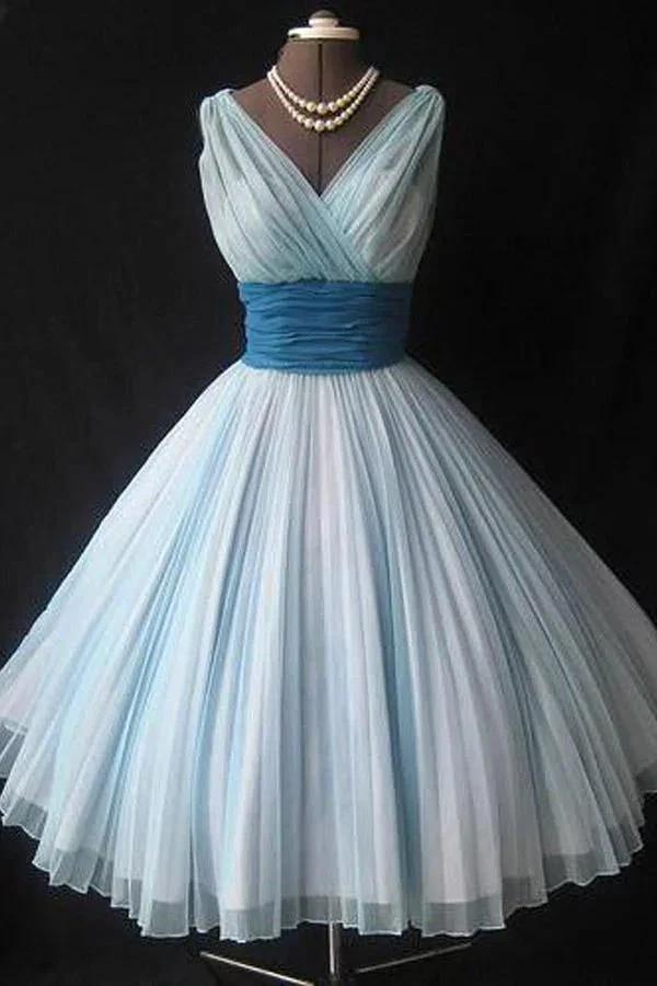 Homecoming Dress Chiffon Vintage Blue Pink Short Prom Dress Party Dress PD353 by pgmdress