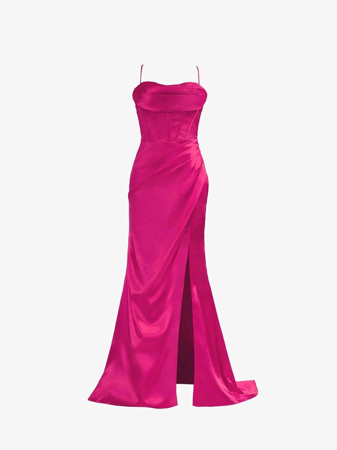 Hot Pink Spaghetti Straps Satin Mermaid Prom Dress with Slit by KissProm