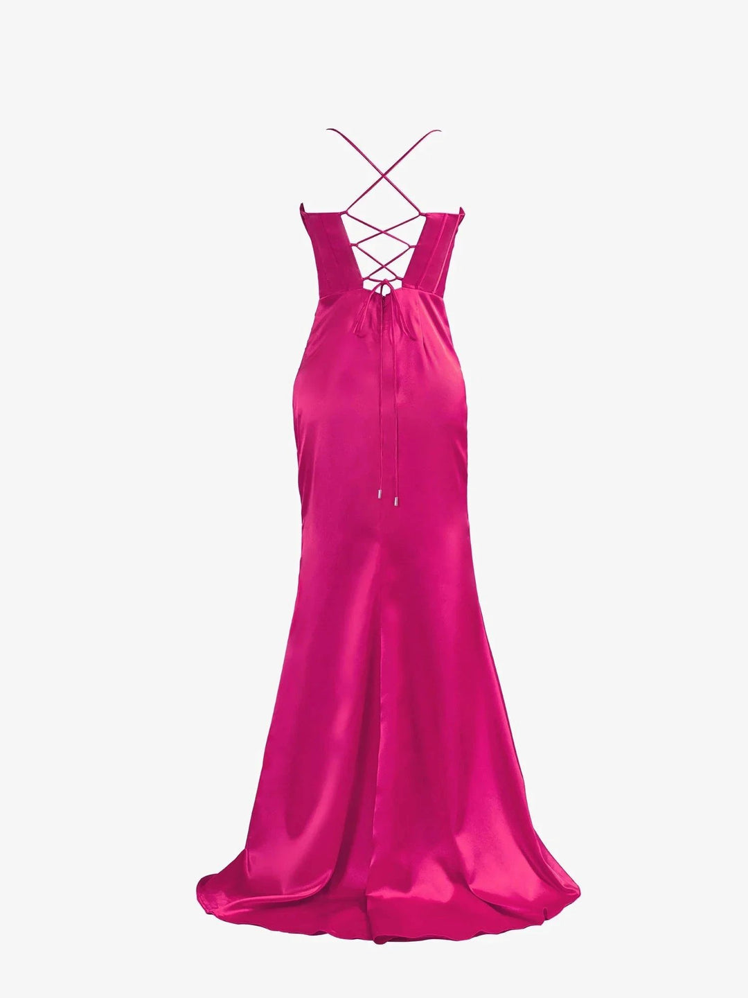 Hot Pink Spaghetti Straps Satin Mermaid Prom Dress with Slit by KissProm