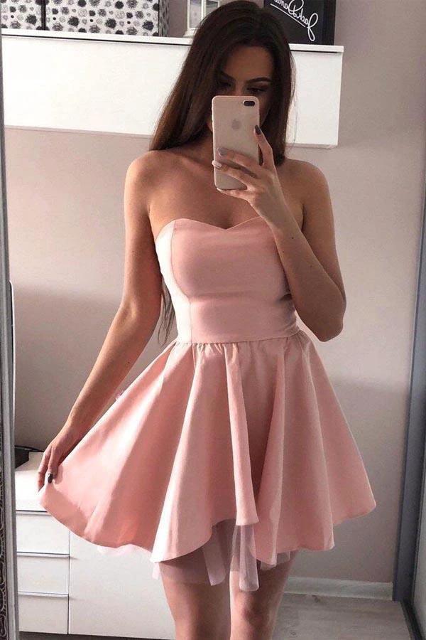 A-line Pink Sweetheart Satin Homecoming Dresses PD244 by pgmdress