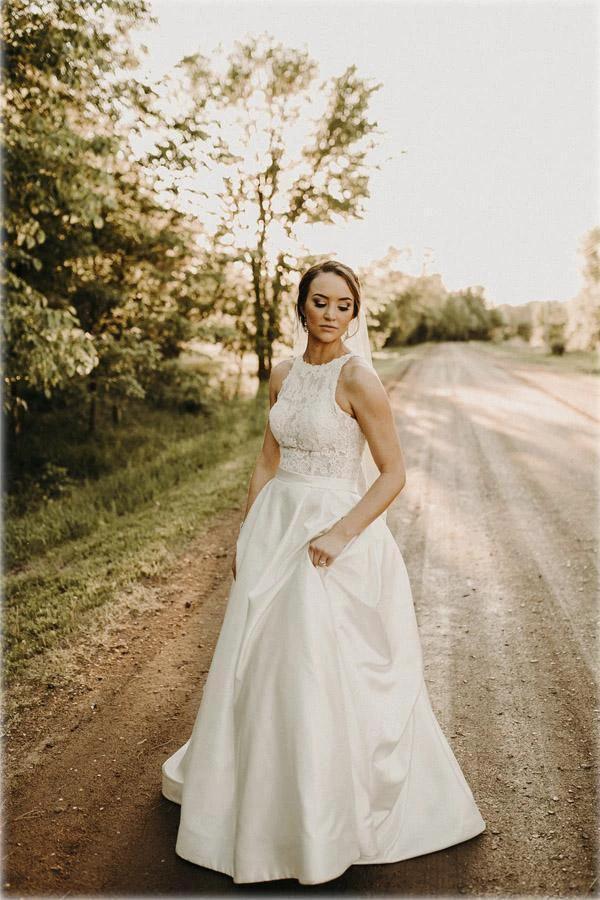 Illusion And Lace Halter Neck A-line Wedding Dress With Sweep Train WD540 by pgmdress