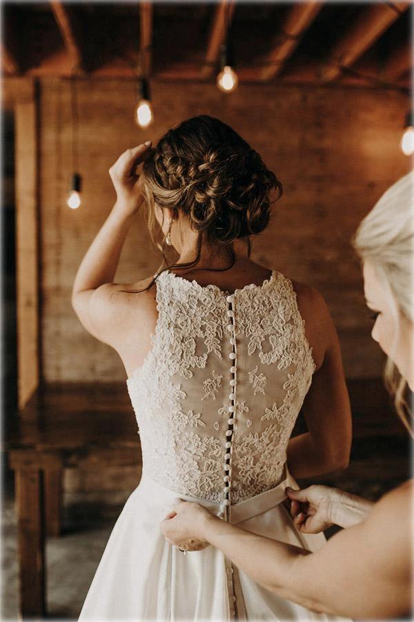 Illusion And Lace Halter Neck A-line Wedding Dress With Sweep Train WD540 by pgmdress