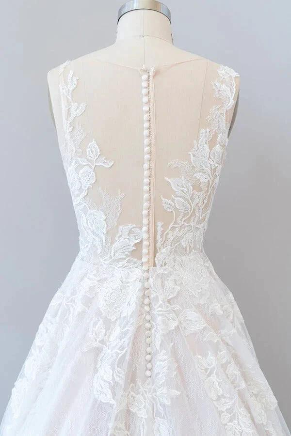 Illusion Appliques Tulle A-line Wedding Dress by misshow.com