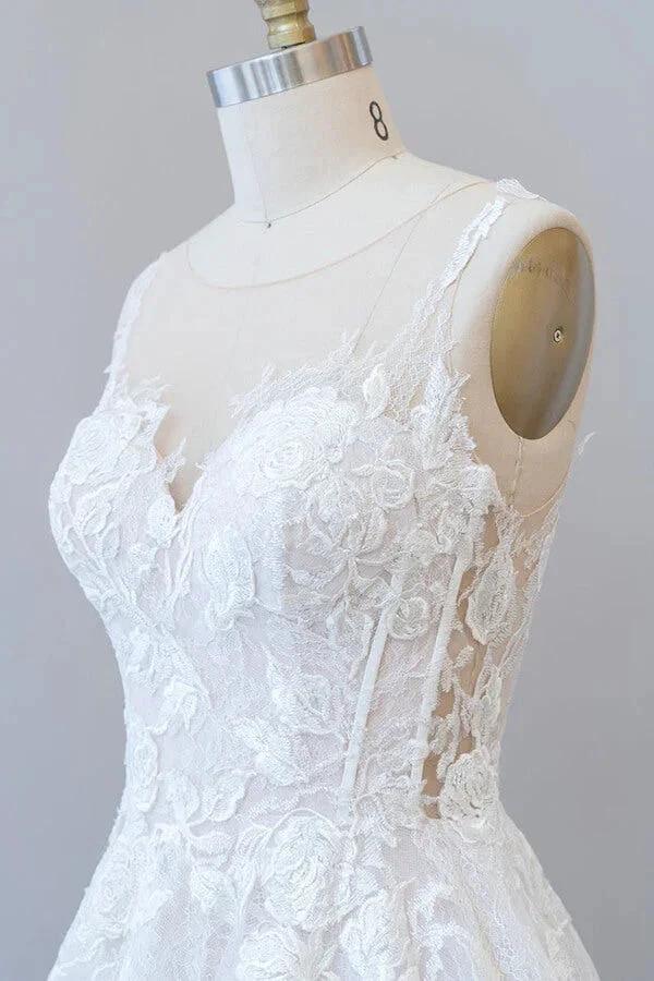 Illusion Appliques Tulle A-line Wedding Dress by misshow.com