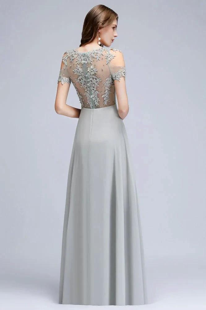 Illusion Neckline Long Appliques Chiffon Prom Dresses by misshow.com