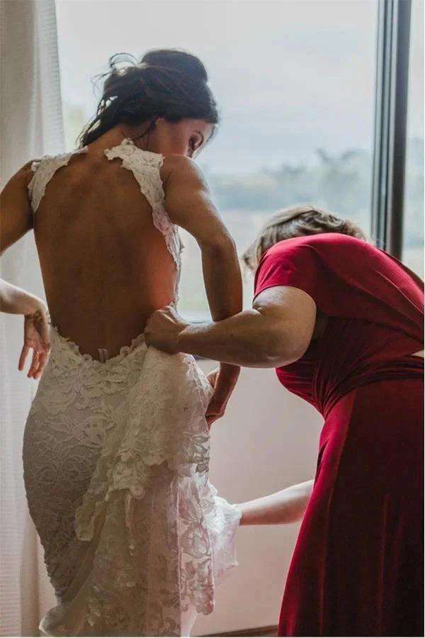 Illusion Neckline Split Sweep Train Wedding Dress Open Back Bridal Gown WD471 by pgmdress