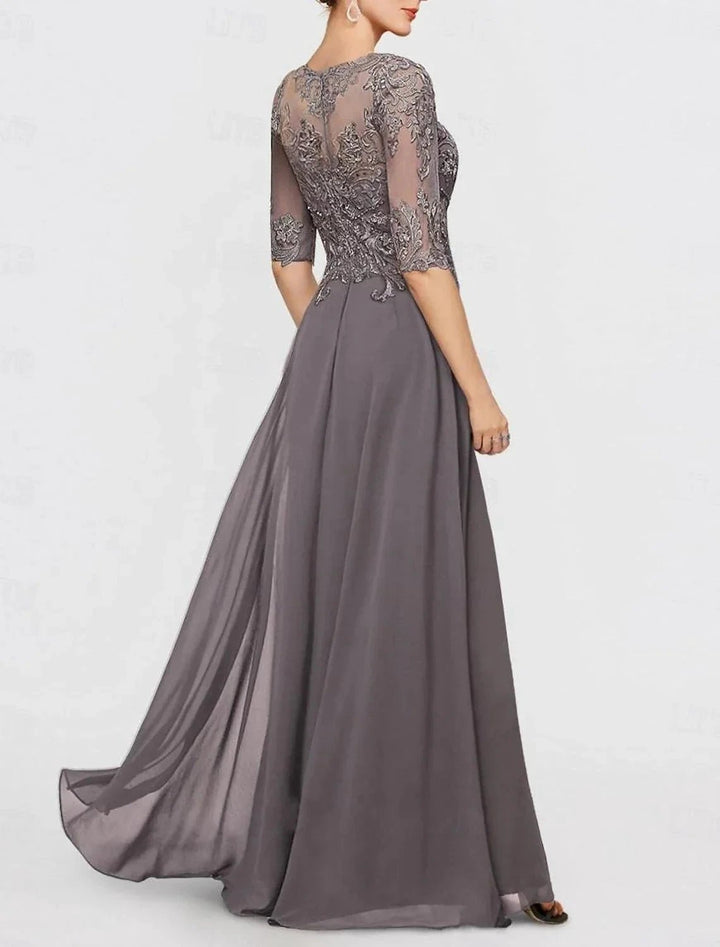 Chiffon half Sleeves Mother of the Bride Pantsuits with Lace by Dreamylily