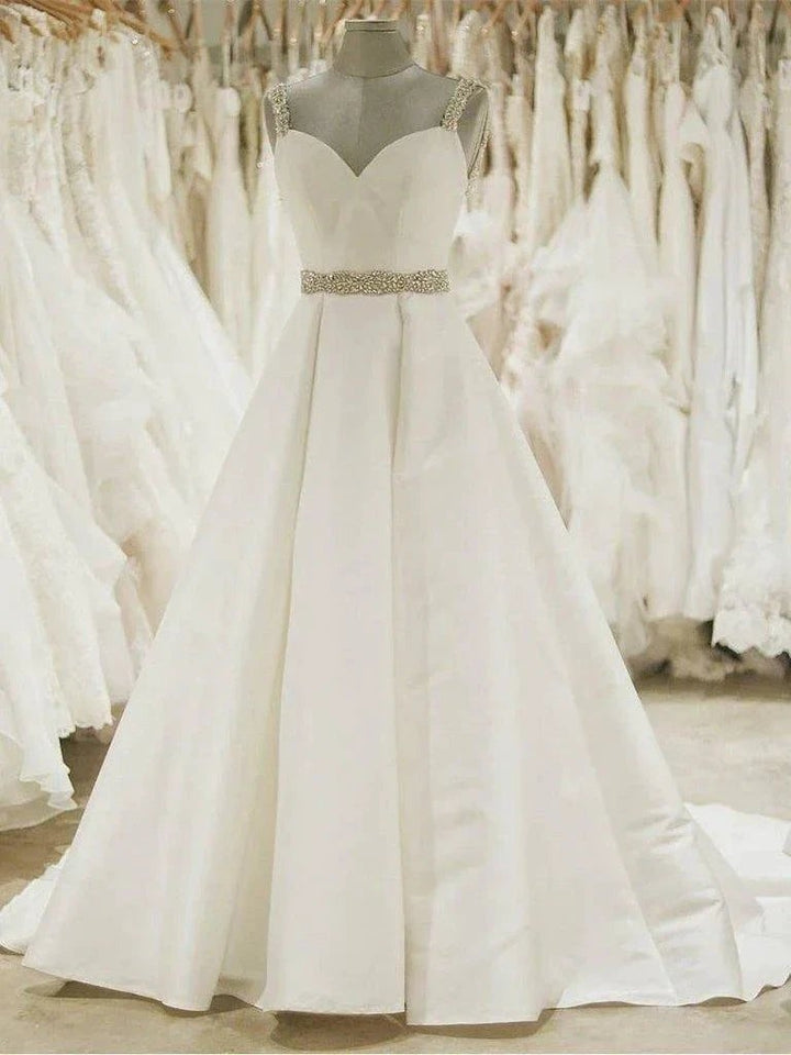 Ivory Ball Gown Wedding Dresses Spaghetti Strap Beaded Bridal Dress WD339 by pgmdress