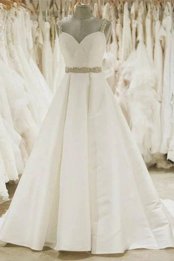 Ivory Ball Gown Wedding Dresses Spaghetti Strap Beaded Bridal Dress WD339 by pgmdress
