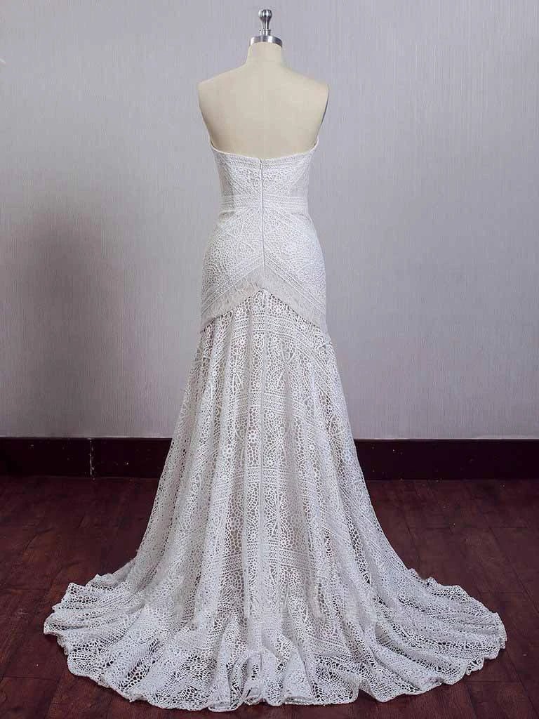 Ivory Lace Beach Wedding Dresses Sweetheart Neck Wedding Dresses WD335 by pgmdress