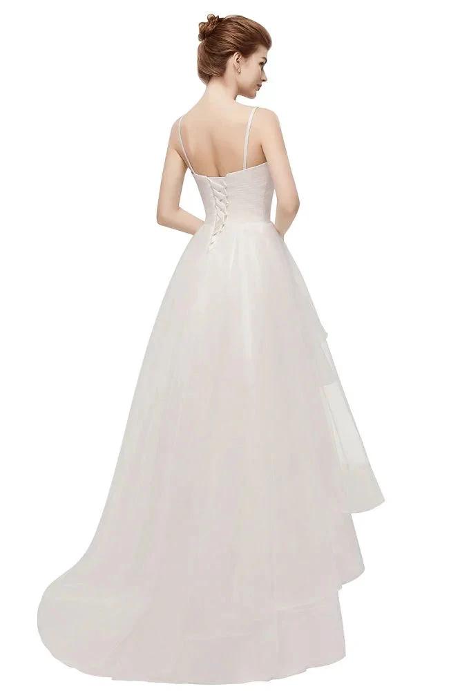Ivory Sweetheart A-line Hi-lo Spaghetti Tulle Wedding Dresses with Ruffles by misshow.com