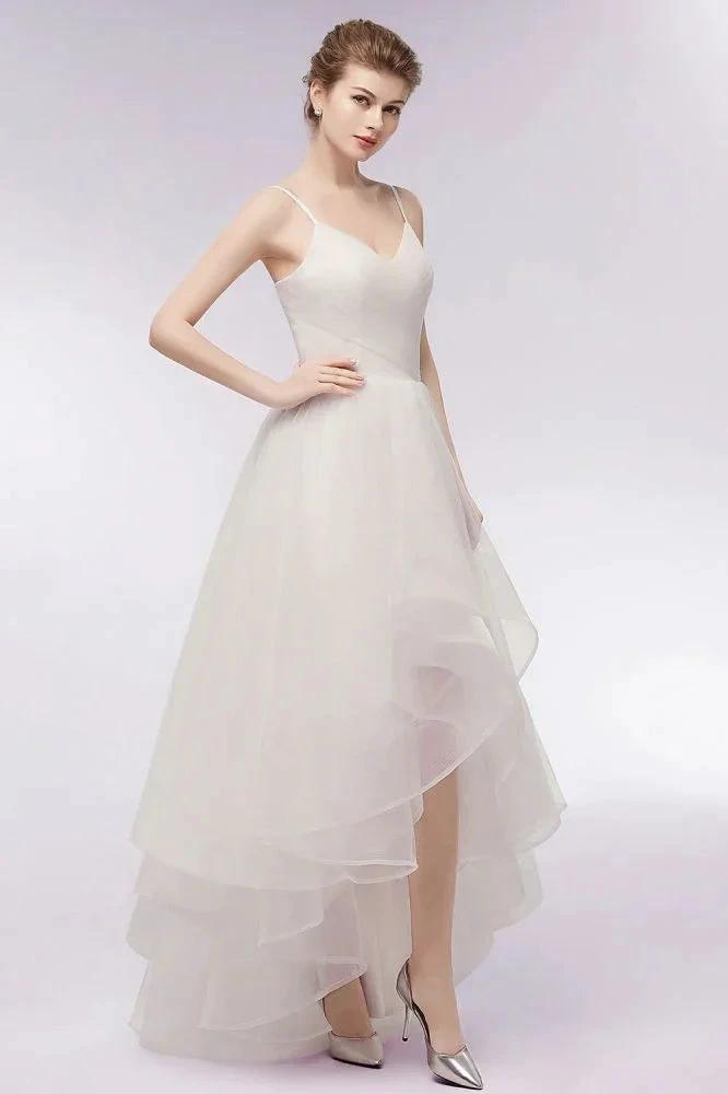 Ivory Sweetheart A-line Hi-lo Spaghetti Tulle Wedding Dresses with Ruffles by misshow.com