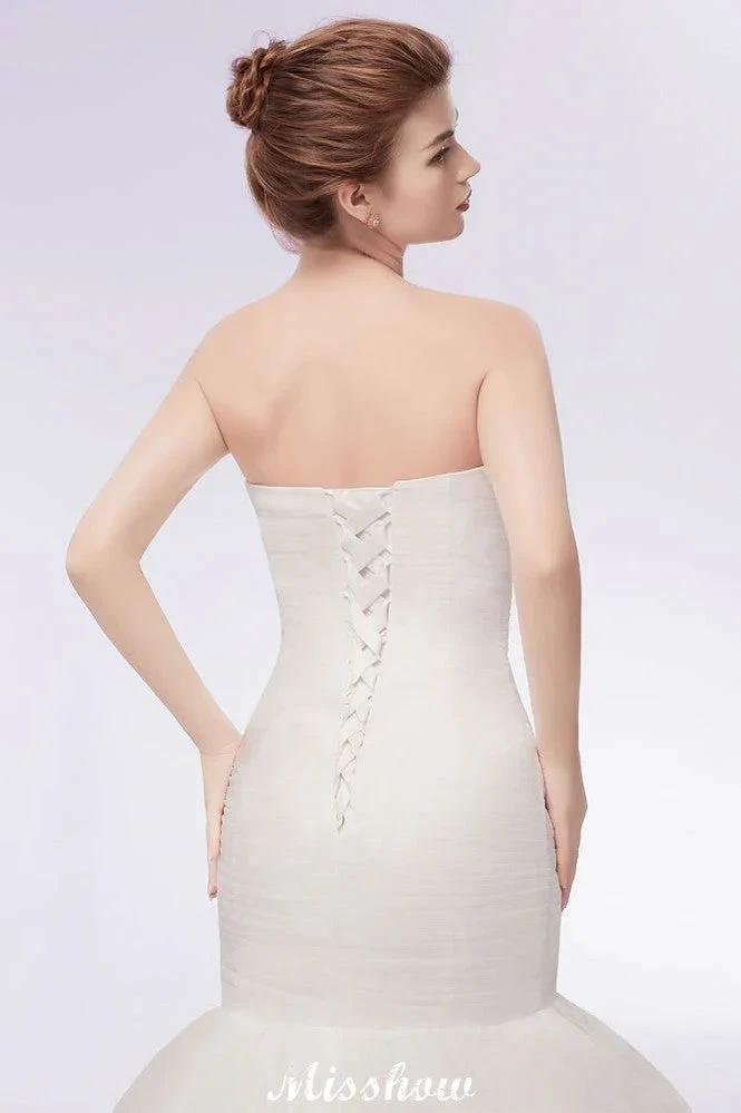 Ivory Tulle Sweetheart Mermaid Strapless Wedding Dresses with Lace-up by misshow.com