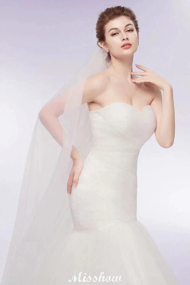 Ivory Tulle Sweetheart Mermaid Strapless Wedding Dresses with Lace-up by misshow.com