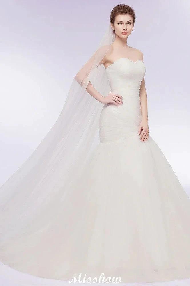 Ivory Tulle Sweetheart Mermaid Strapless Wedding Dresses with Lace-up by misshow.com