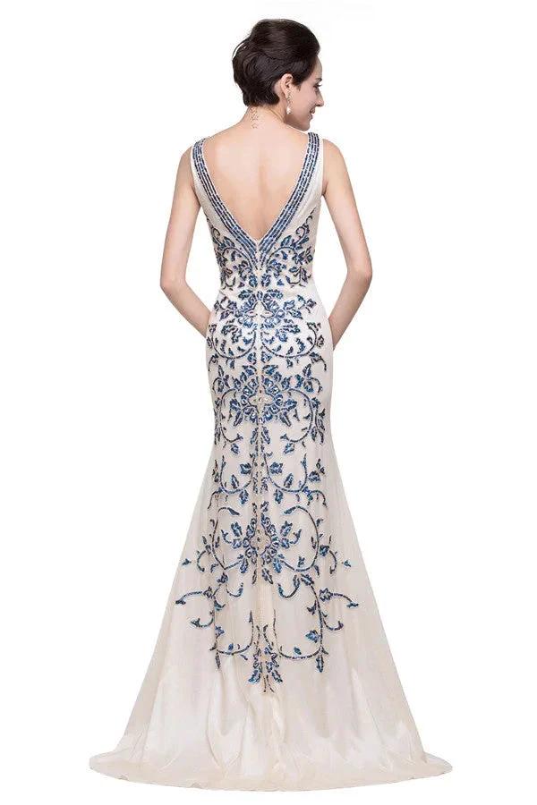 Ivory V-Neck Floor-length Appliques Mermaid Formal Dresses by misshow.com