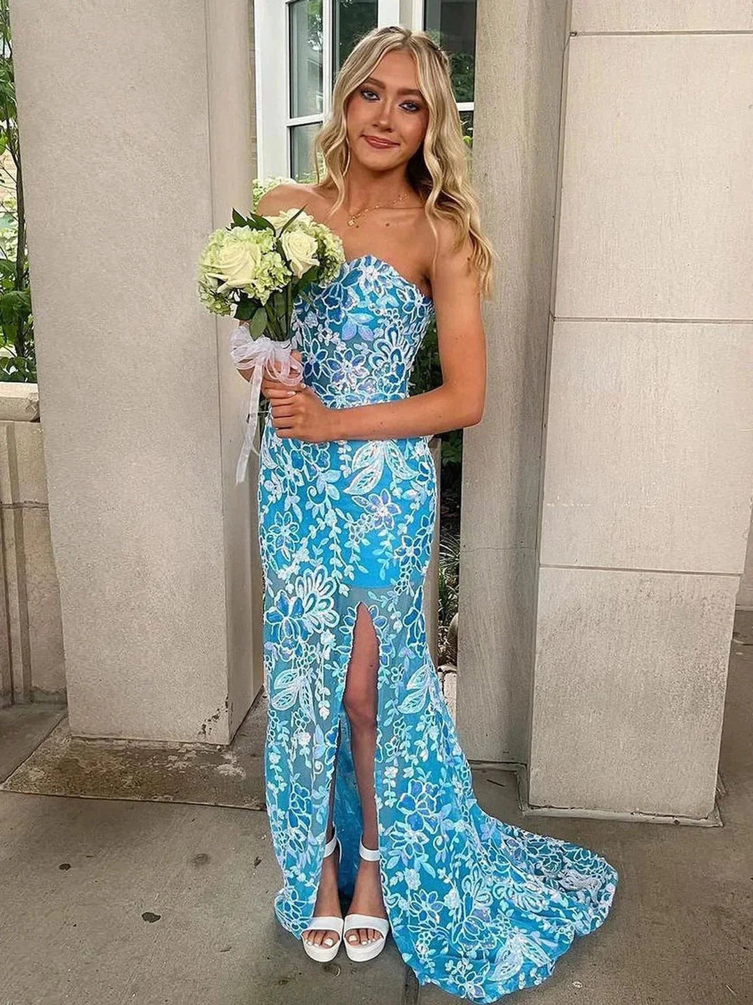 Jalea | Orange Sweetheart Mermaid Lace Long Prom Dresses With Split by KissProm