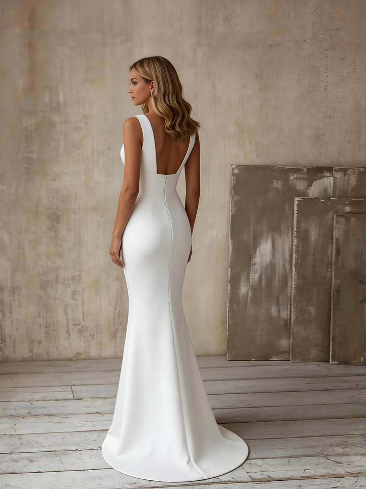 Robe de mariée sirène simple et élégante en satin avec sur-jupe amovible à nœud papillon 2025 Robe de mariée avec nœud papillon Grande taille