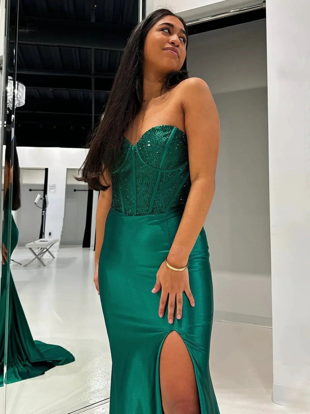 Joanni | Burgundy Beaded Sweetheart Mermaid Long Prom Dress by KissProm