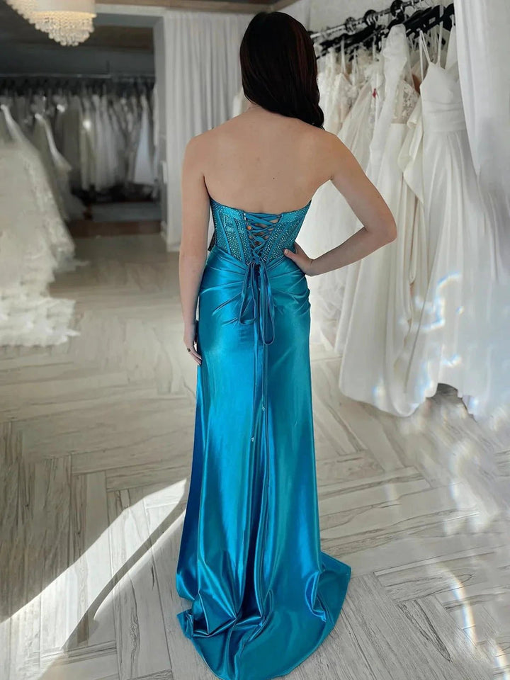 Joanni | Burgundy Beaded Sweetheart Mermaid Long Prom Dress by KissProm