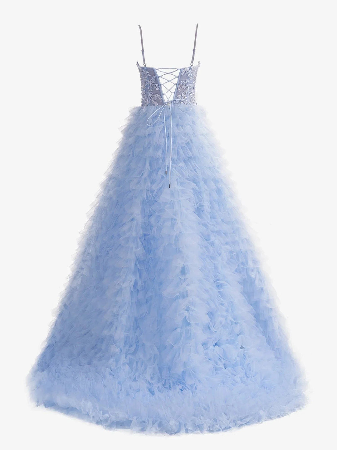 Jordan | Sky Blue A-Line Tiered Sequins Tulle Long Prom Dress by KissProm