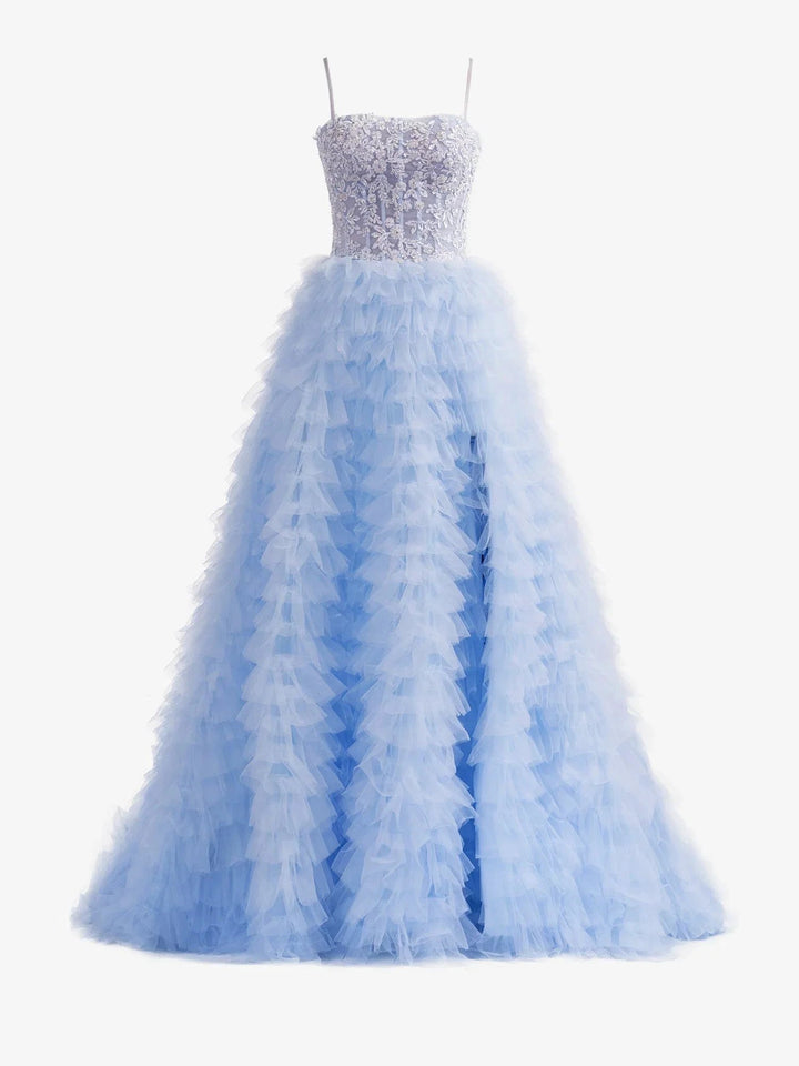 Jordan | A-Line Tiered Sequins Tulle Long Prom Dress by KissProm