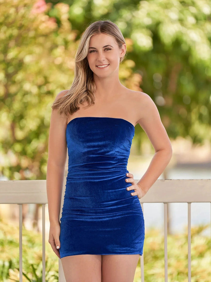 Bodycon Strapless Royal Blue Velvet Homecoming Dresses by Kissprom