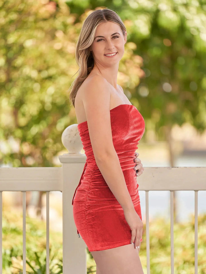Bodycon Strapless Royal Blue Velvet Homecoming Dresses by Kissprom