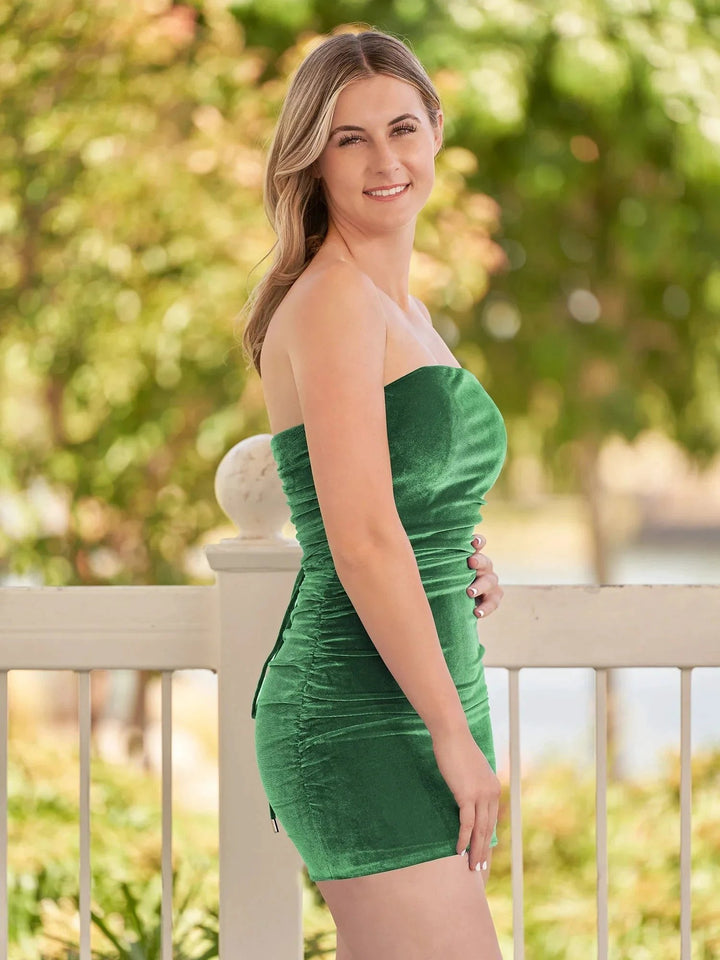 Bodycon Strapless Royal Blue Velvet Homecoming Dresses by Kissprom