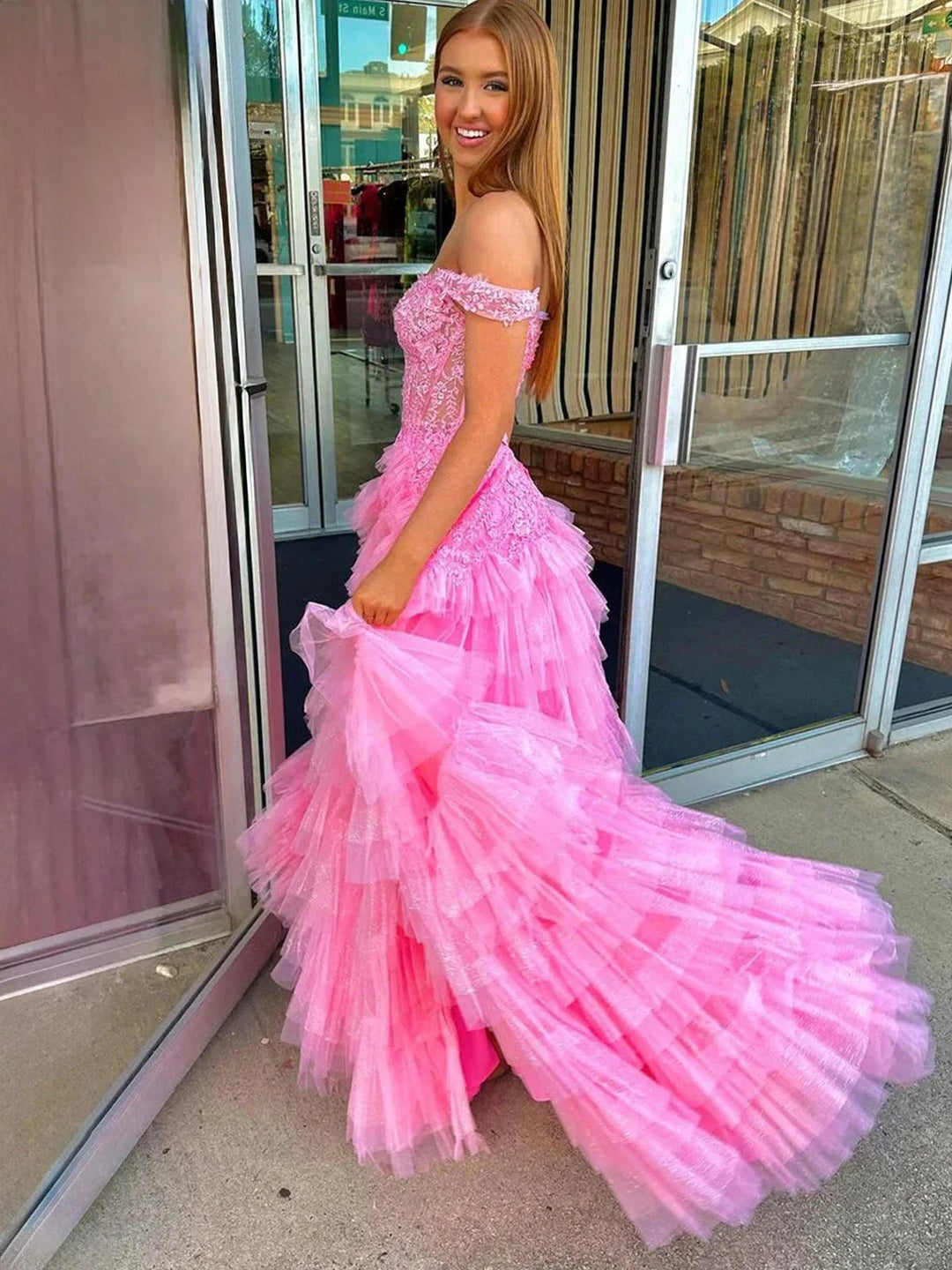 Kashi | Champagne Off the Shoulder Tulle Prom Dress With Appliques by KissProm