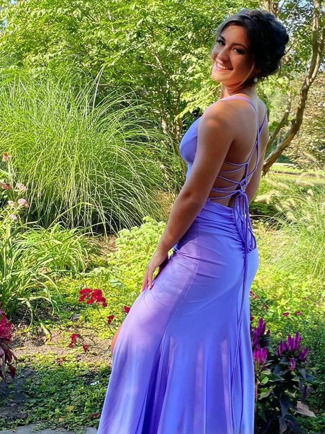 Kenny | Lilac Straps Sheath Mermaid Prom Dress with Lace-up Back by KissProm