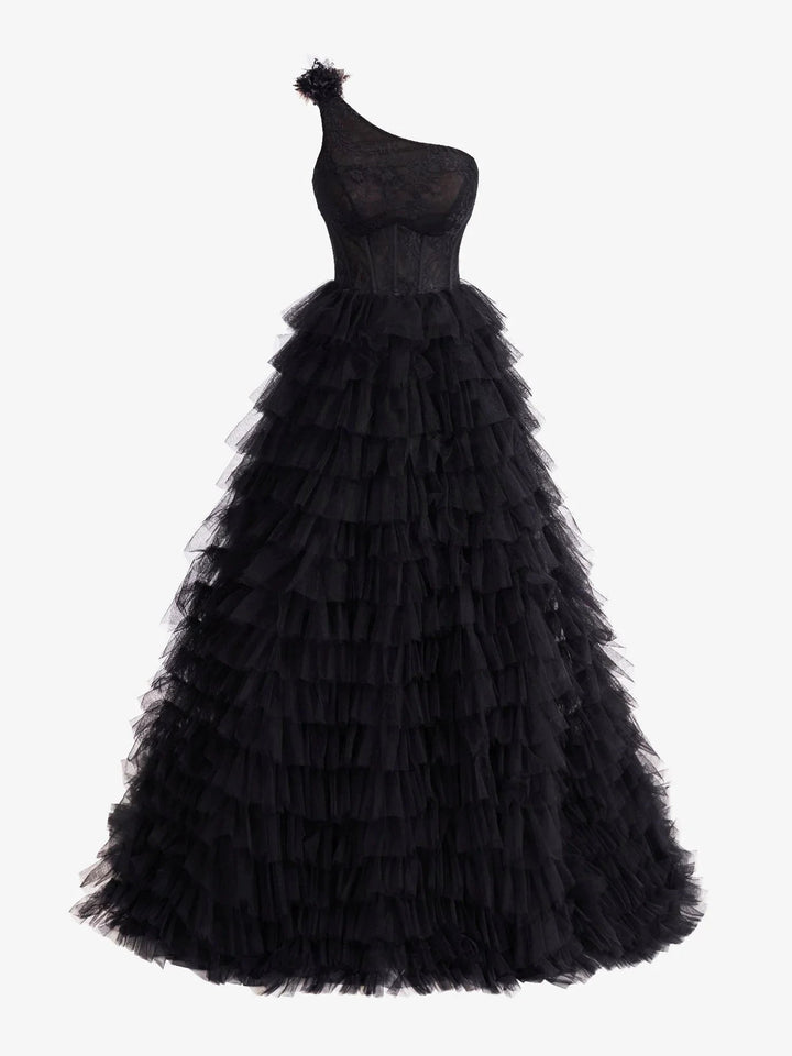 Kinsley | A Line One Shoulder Tiered Long Prom Dress by KissProm