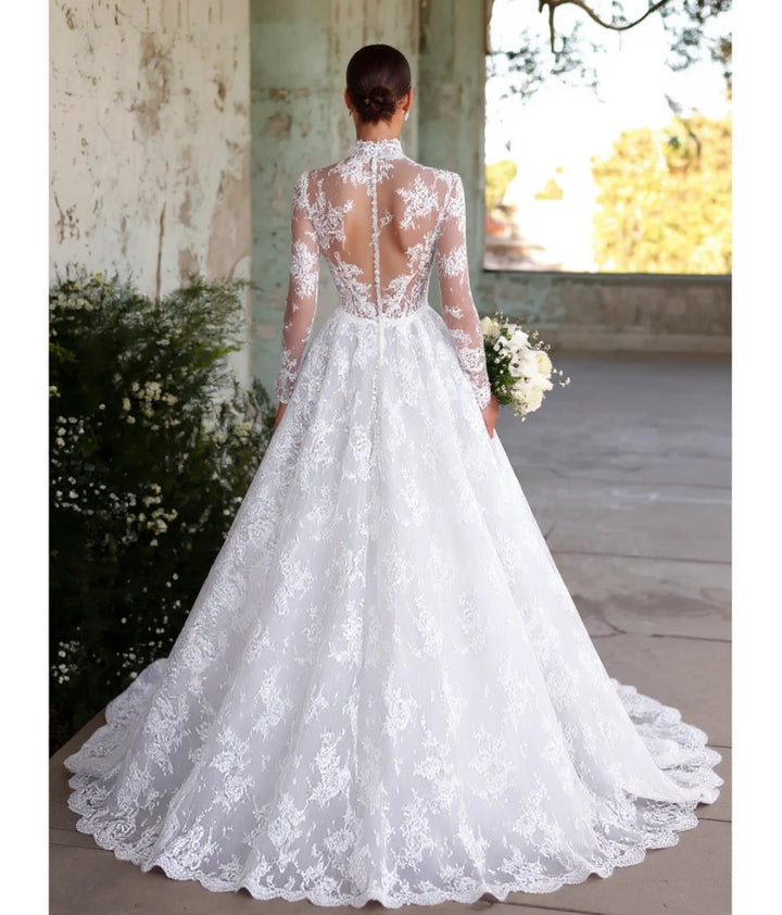 Designer Wedding Dresses A Line Lace Wedding Dresses With Sleeves