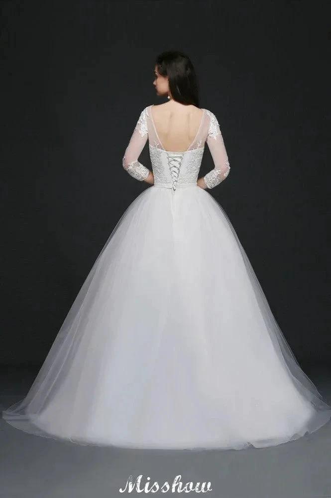 Lace Appliques Ball Gown Scoop Tulle Wedding Dress by misshow.com