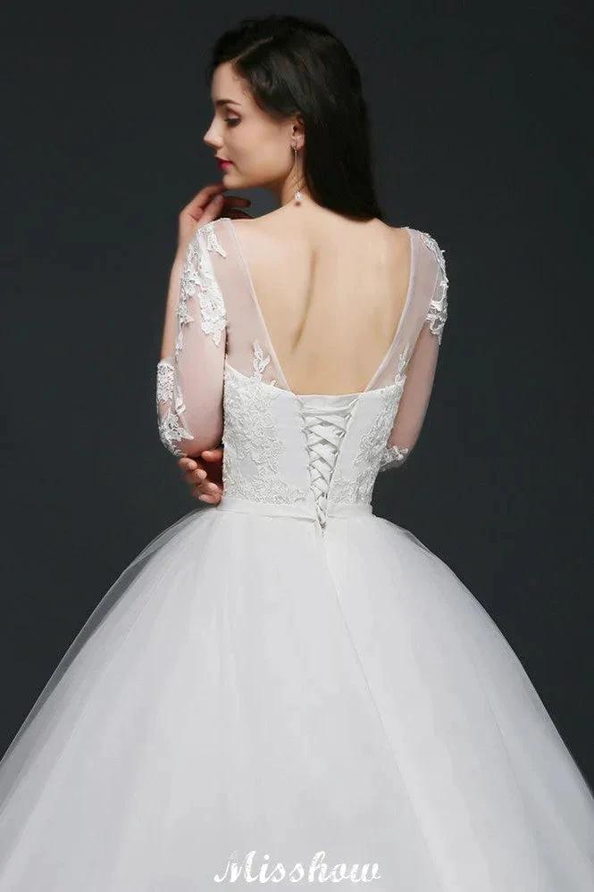 Lace Appliques Ball Gown Scoop Tulle Wedding Dress by misshow.com