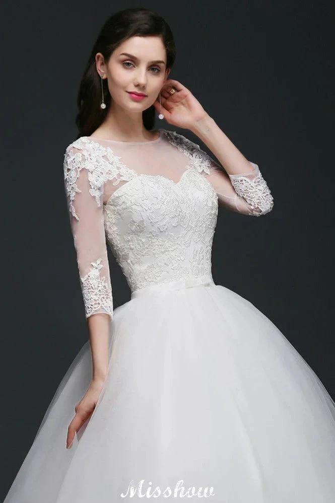Lace Appliques Ball Gown Scoop Tulle Wedding Dress by misshow.com