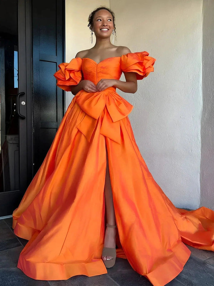 Lael | Orange Sweetheart Pleated A-Line Prom Dress With Bow by KissProm
