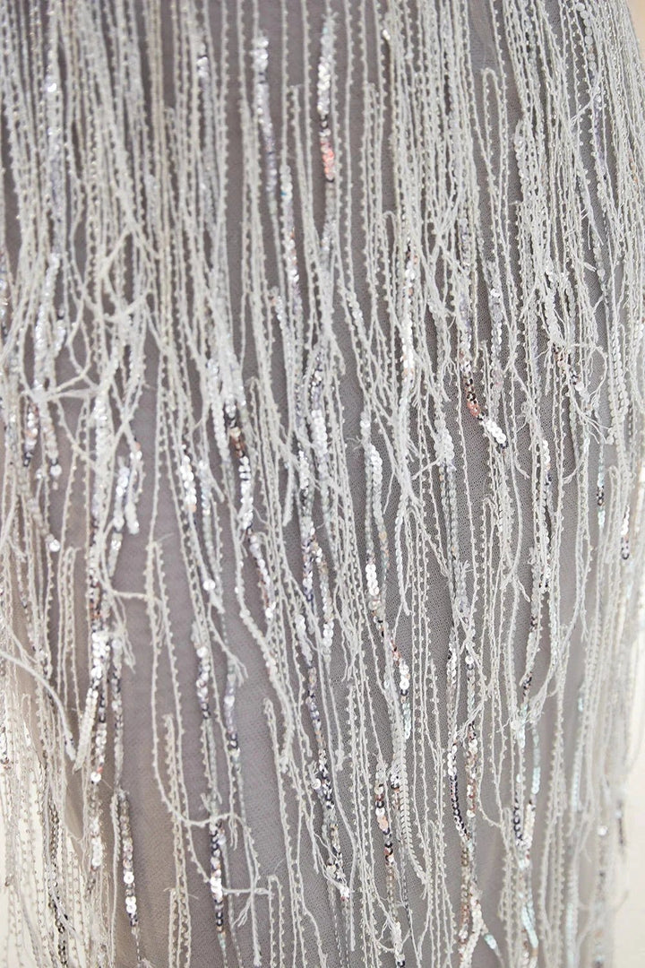 Latest Long Mermaid V neck Beading Fringe Tulle Evening Dress by BIZTUNNEL