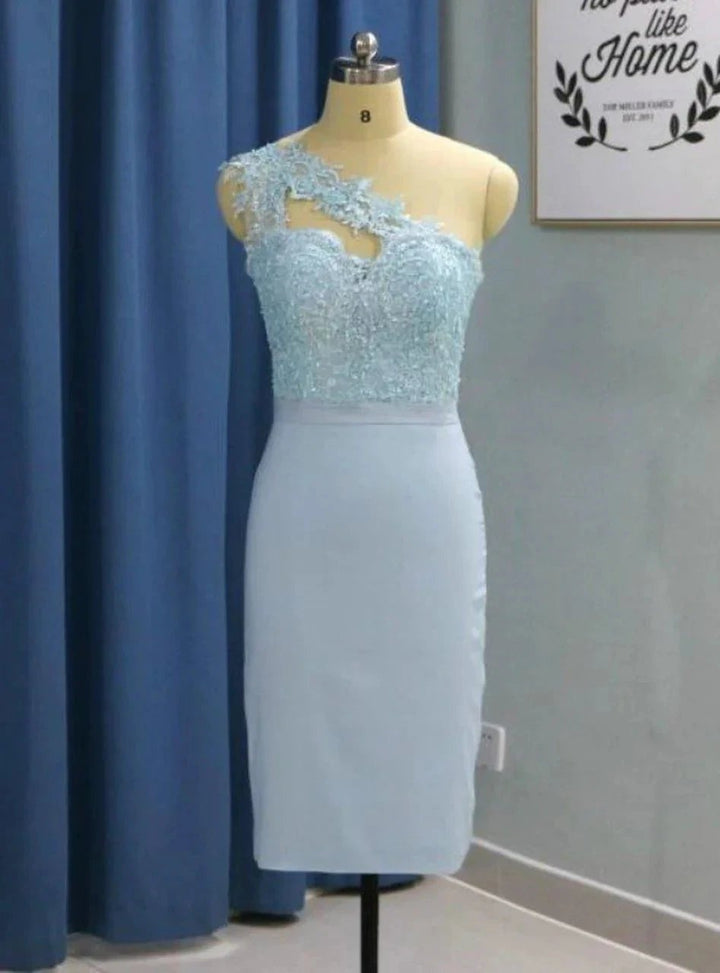 Light Sky Blue Short Knee Length One Shoulder Homecoming Dresses PD276 by pgmdress