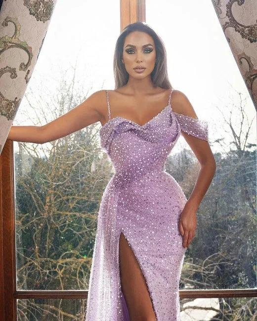 Vestidos de fiesta largos lilas con brillo | Vestidos de noche