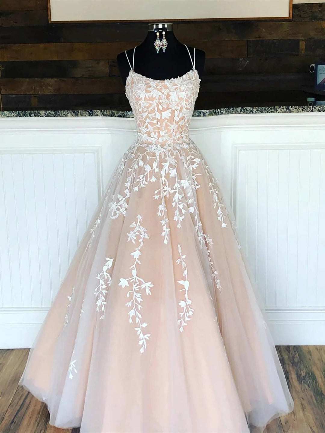Long A-line Lace Tulle Formal Graduation Evening Prom Dresses by BIZTUNNEL