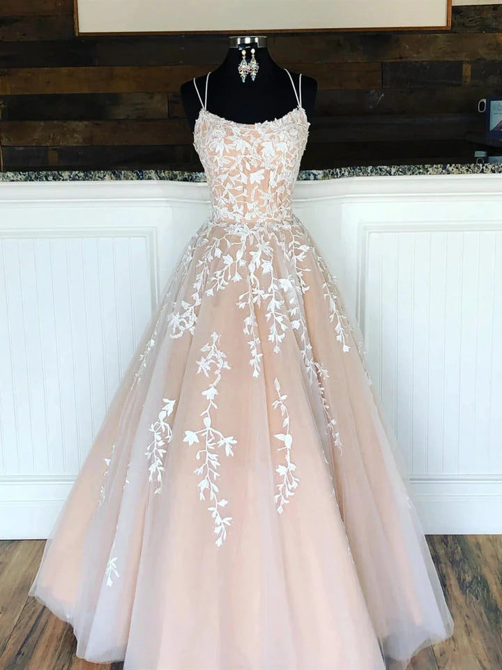Long A-line Lace Tulle Formal Graduation Evening Prom Dresses by BIZTUNNEL