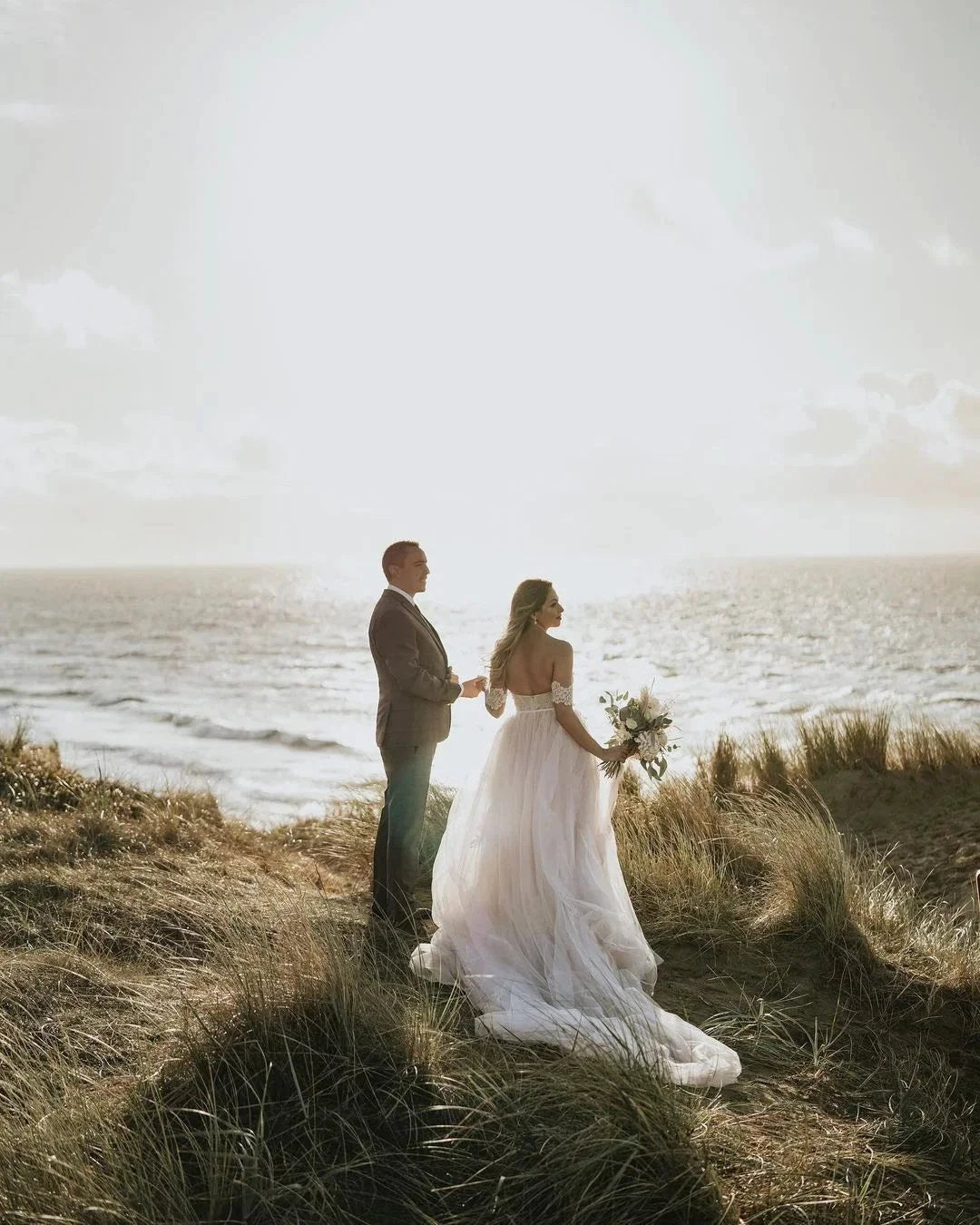 Long A-Line Off-the-Shoulder Backless Appliques Lace Tulle Wedding Dress by BIZTUNNEL