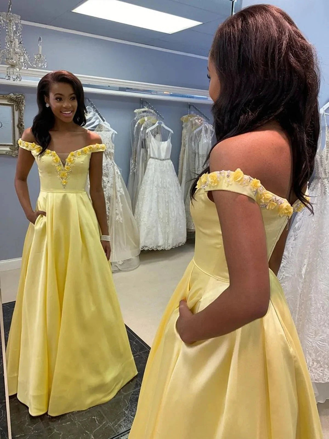 Robes longues en satin à ligne A, épaules dénudées, formelles pour bal, avec poches