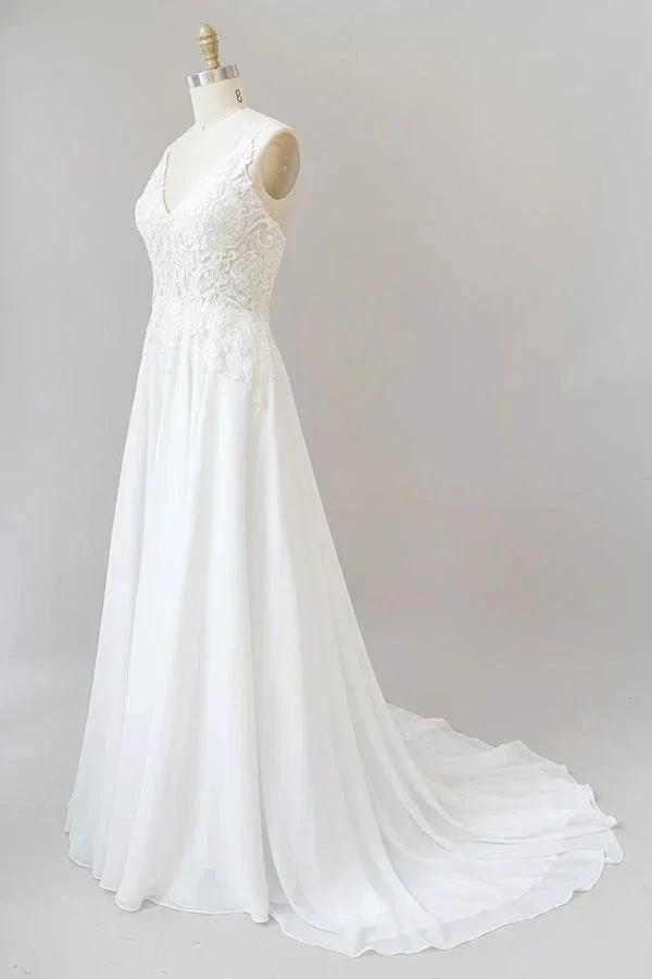 Long A-line Sweetheart Spaghetti Strap Appliques Chiffon Wedding Dress by BIZTUNNEL