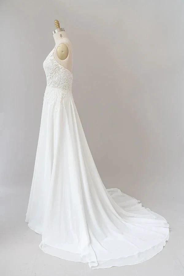 Long A-line Sweetheart Spaghetti Strap Appliques Chiffon Wedding Dress by BIZTUNNEL