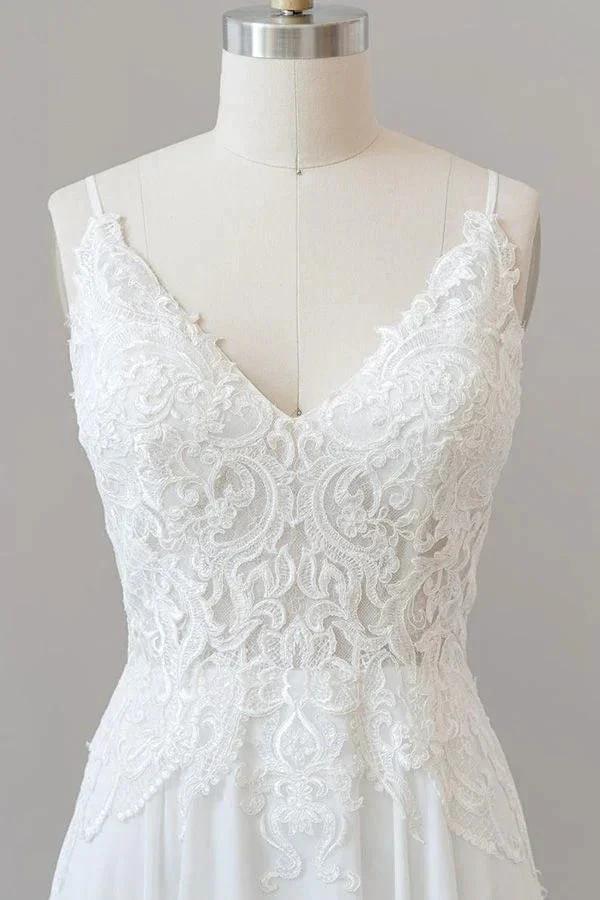 Long A-line Sweetheart Spaghetti Strap Appliques Chiffon Wedding Dress by BIZTUNNEL